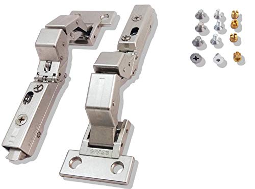 GRASS Tiomos M0 Scharnier OHNE Topfbohrung! SET (2 x Scharnier, 2 x Montageplatte, 4 x 3 x Schrauben) von UMAXO® (gerade Montageplatte, Ohne Dämpfung) von UMAXO