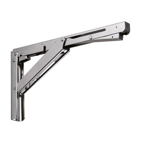 Hochwertige Schwerlast-Klapptischstütze mit Soft-Close Dämpfer EB-303-DA aus Edelstahl. Klappkonsole bis 100kg Traglast. Klappenstütze von ROCA/Sugatsune von UMAXO