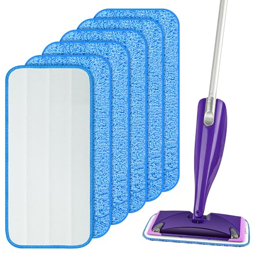 Mop Microfaser Reinigung Pads, 6 Stück Wiederverwendbar Mop Pads für Swiffer WetJet, Wischmopp-Reinigungskissen Bezug Ersatzbezug Wischbezug Reinigungs Pads für Hartholz, Laminat, Fliesen(30×14cm) von UMAYCOOL