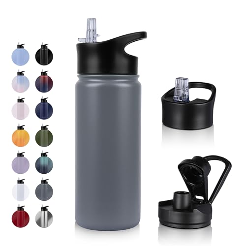 UMBFUN Edelstahl Trinkflasche - 500ml - mit Strohhalm,Auslaufsicher,Kohlensäure Geeignet,BPA frei Thermosflasche(+2 Deckel) Vakuum Doppelwandisolierung für Sport,Reisen,Camping,Schule,Fahrrad,Gym von UMBFUN
