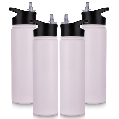 UMBFUN Edelstahl Trinkflasche - 750ml - mit Strohhalm,Auslaufsicher,Kohlensäure Geeignet,BPA frei Thermosflasche(+2 Deckel)Vakuum Doppelwandisolierung für Sport,Reisen,Camping,Schule,Fahrrad,(4er Set) von UMBFUN