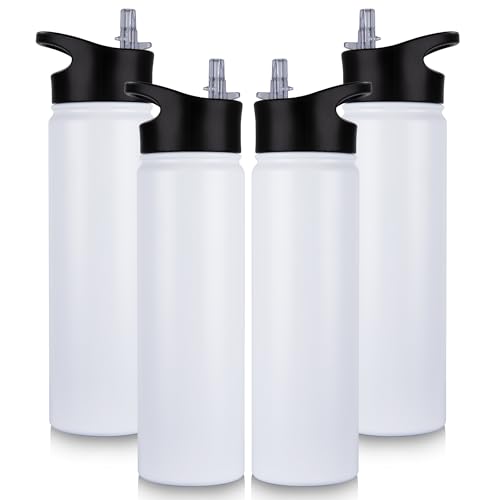 UMBFUN Edelstahl Trinkflasche - 750ml - mit Strohhalm,Auslaufsicher,Kohlensäure Geeignet,BPA frei Thermosflasche(+2 Deckel)Vakuum Doppelwandisolierung für Sport,Reisen,Camping,Schule,Fahrrad,(4er Set) von UMBFUN