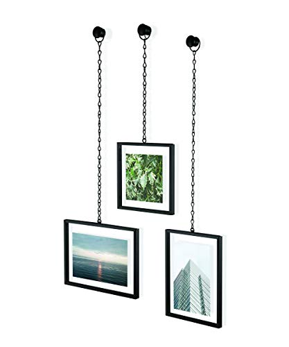 Umbra Fotochain Bilderrahmen, 3-teiliges Wandrahmen-Set und Wanddekoration für 10 x 10 und 10 x 15 cm Bilder, Glas, Metall, Schwarz von Umbra