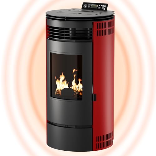 UMBRELLA® Pelletofen PR8 - Pelletheizung mit 9 kW – Pelletofen [HOHE HEIZLEISTUNG] – Pelletofen Elektrokamin Wi-Fi Ready – Pelletofen mit hoher Wärmeabgabe & Überhitzungsthermostat – Rot von UMBRELLA
