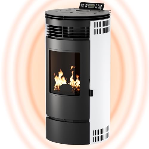 UMBRELLA® Pelletofen PR8 - Pelletheizung mit 9 kW – Pelletofen [HOHE HEIZLEISTUNG] – Pelletofen Elektrokamin Wi-Fi Ready – Pelletofen mit hoher Wärmeabgabe & Überhitzungsthermostat – Weiß von UMBRELLA