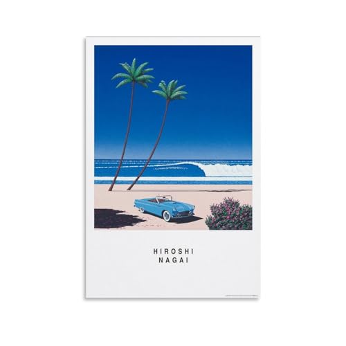 Hiroshi Nagai Poster BLUE CAR AND THE BEACH Poster Dekorative Malerei Leinwand Wandkunst Wohnzimmer Poster Schlafzimmer Malerei,Wandkunst Bilddruck Moderne Familienzimmer Dekor 08x12inch(20x30cm) von UMCHU