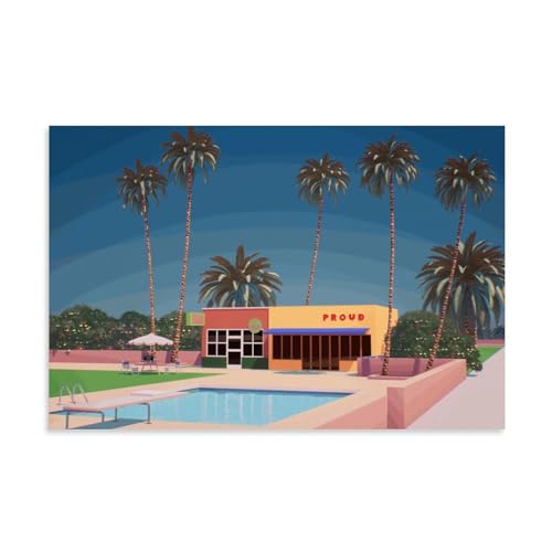 UMCHU Hiroshi Nagai Palm-trees Swimming-pool Poster Dekorative Malerei Leinwand Wandkunst Wohnzimmer Poster Schlafzimmer Malerei,Wandkunst Bilddruck Moderne Familienzimmer Dekor 24x36inch(60x90cm) von UMCHU