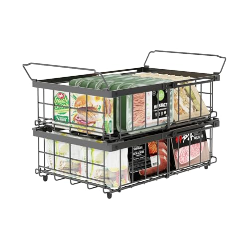 UMDONX 2er Gefriertruhe Körbe Schwarz - Griff Stapelbar GefrierköRbe für 283 bis 566L TiefküHltruhe,Gefrorene Zutaten organisieren, Ausziehbare Länge(29-45x30x15cm) von UMDONX