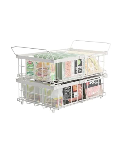 UMDONX 2er Gefriertruhe Körbe Weiß - Griff Stapelbar GefrierköRbe für 283 bis 566L TiefküHltruhe,Gefrorene Zutaten organisieren, Ausziehbare Länge(29-45x30x15cm) von UMDONX
