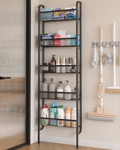 UMDONX 5-stöckiges Standregal für Badezimmer, schmal, Ablage zwischen Waschbecken und Wand, Mehrzweck-Gewürzregal für Küche, Gewürze, Schwarz von UMDONX