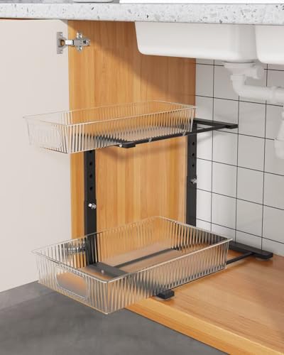 UMDONX 2 Stück Spülbecken Organizer Metall Rahmen, 2 Etagen Ausziehbarer Spülschrank Küche Organizer Höhenverstellbar, Putzmittel Organizer für Schrank, Bad, Schwarz UMDONX 2 Stück Spülbecken Organizer Metall Rahmen, 2 Etagen Ausziehbarer Spülschrank Küche Organizer Höhenverstellbar, Putzmittel Organizer für Schrank, Bad, Schwarz von UMDONX