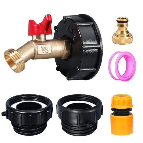 IBC Tote-Adapter, 275-330 Gallonen – 3 Größen IBC Tote Adapter, 6,2 cm fein, 5,1 cm Fein- und 5,1 cm Grobgewinde, bleifreier Messingschlauchhahn, 1,27 cm NPT männlich auf 1,9 cm männlich GHT (red) von UMETASS