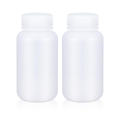 UMETASS Kunststoff-Flasche mit breiter Öffnung, Labor-Reagenzflasche, versiegelt, auslaufsicher, durchscheinend, HDPE-Flasche für Pillenflaschen, Wasserprobenflaschen (2 Stück, 250ml) von UMETASS
