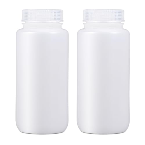 UMETASS Kunststoff-Flasche mit breiter Öffnung, Labor-Reagenzflasche, versiegelt, auslaufsicher, durchscheinend, HDPE-Flasche für Pillenflaschen, Wasserprobenflaschen (2 Stück, 500ml) von UMETASS