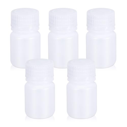 UMETASS Kunststoff-Flasche mit breiter Öffnung, Labor-Reagenzflasche, versiegelt, auslaufsicher, durchscheinend, HDPE-Flasche für Pillenflaschen, Wasserprobenflaschen (5 Stück, 30ml) von UMETASS