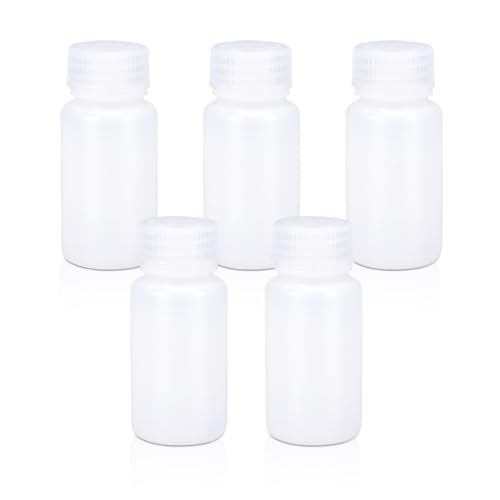 UMETASS Kunststoff-Flasche mit breiter Öffnung, Labor-Reagenzflasche, versiegelt, auslaufsicher, durchscheinend, HDPE-Flasche für Pillenflaschen, Wasserprobenflaschen (5 Stück, 60ml) von UMETASS