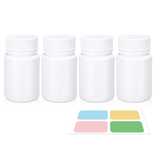 UMETASS weiße Pillenflaschen, leere Kunststoffflaschen, Tablettenflasche, Pulverprobenaufbewahrung, Kapsel-kleine Flasche, feste Medizinflasche, Tablettenspenderflasche, Tablettenaufbewahrung (50ml) von UMETASS