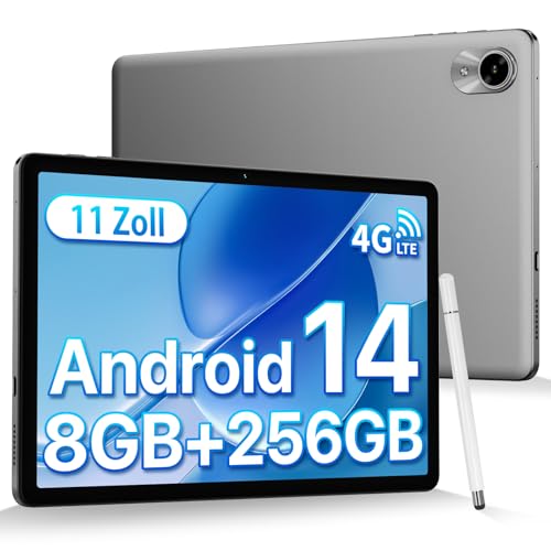 UMIDIGI Tablet Android 14, 11 Zoll 8(4+4) GB RAM+256GB ROM/TF 1TB, 4G Dual SIM Tablets mit Stift, 7200mAh, 13MP Kamera, Octa-Core Tablet PC GPS/OTG/BT5.0/Face ID, 2024 Neueste G9 Tab-Grau von UMIDIGI