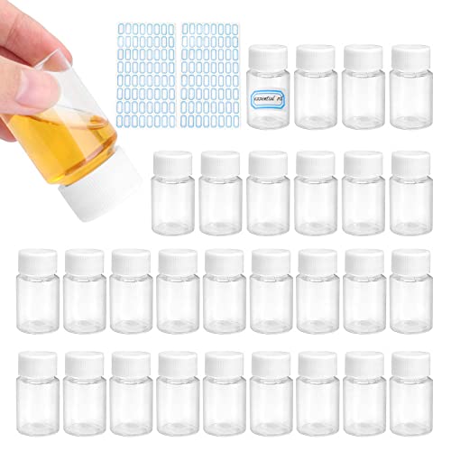 30Pcs 20ml Plastikflasche mit Schraubverschluss, Pröbchen Fläschchen,Transparent Plastikfläschchen 20ml zum befüllen mit 2 Blatt Etiketten für Kosmetische Probe, Vorratsdosen Küche Aufbewahrungsbox von UMILKI