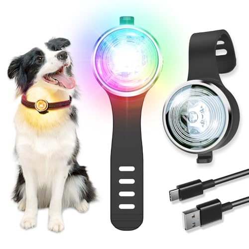 UMIONE Wiederaufladbares LED-Hundelicht, 8 Farben, Wasserdichtigkeit IP66, mit Sicherheits-Silikonband, für Hunde/Katzen, 2er-Pack (Geschenkbox) von UMIONE