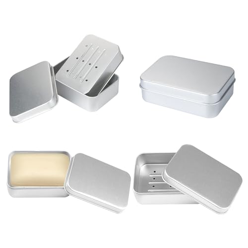 Seifendose，Seifenbox Aluminium，Seifenbox Reise Travel Small，Soap Box Pack of 4，FeuchtigkeitsbestäNdig Rostfrei Seifenschale, Rustproof Aluminiums Draining Soap Box von UMLIPOT