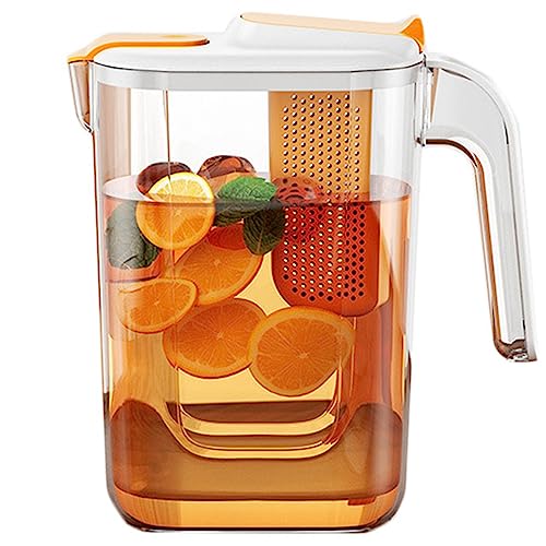 2.6L Kunststoff Teekanne Transparent, Anti Verbrühungsgriff, Flacher Wasserkocher Im Kühlschrank Mit Sieb Für Grapefruit Zitrone Minze Loser Tee Camping,Weiß,2600ml von UMMEI