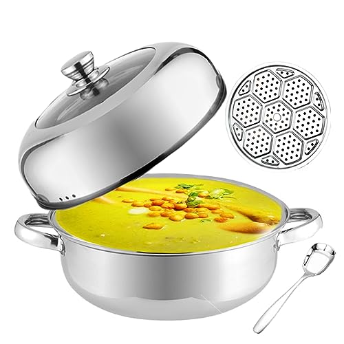 UMMEI Edelstahl Glaskochtopf,Mit Doppelter Schicht Dampfplatte Und Löffel,Pasta Topf Kleiner Topf Mit Deckel Campinggeschirr 28Cm,Silber,28cm von UMMEI