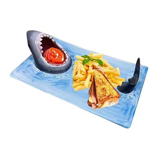 UMMEI In Sauce Eintauchen,Pommes Frites Und Hamburger Sandwich Servierplatte Aus Keramik,Handbemalte Keramik, Snack-Teller Für Zuhause, Restaurant, Hotel,Blau,33cm von UMMEI