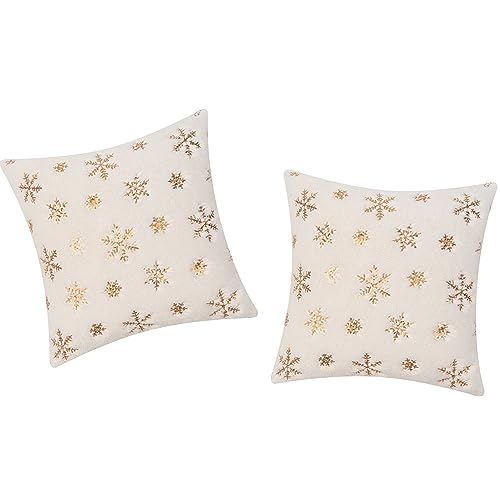 UMMEI Kissenbezug Christmas Zuhause Schlafzimmer,2Er Set Quadratischer-Kurze Wolle,Winter Schneeflocke Deko Weihnachten Samt,Gold,45x45cm von UMMEI