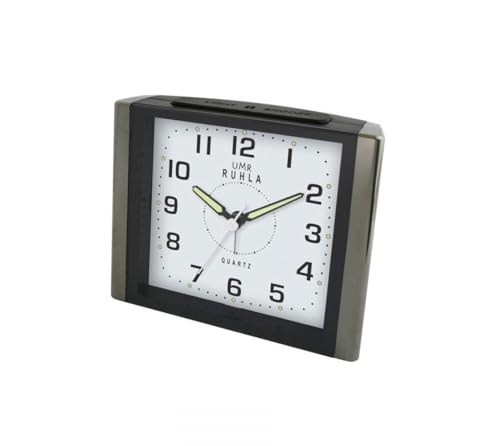 Ruhla Quarzwecker Analog, mit quadratischem schwarzem Kunststoffgehäuse, mit Alarm und Beleuchtung, Maße: 12,5 x 10 x 4,2 cm, QW-858-2SP von UMR RUHLA