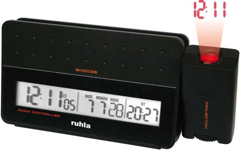 UMR Ruhla Projektionswecker Funkwecker mit Projektion, Schwarz, RC Clock 170/1, präzise Zeit, moderne Funktionalität von UMR Ruhla