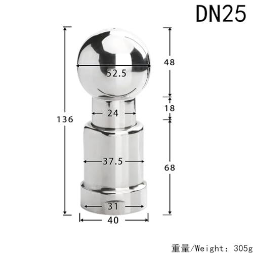 BSPT-Gewinde weiblich 3/8"-2" 360 Rotationstankreinigung Hochdruck-Sprühkugel 304 Edelstahl Homebrew DN10 DN15(DN25) von UMXJEXU