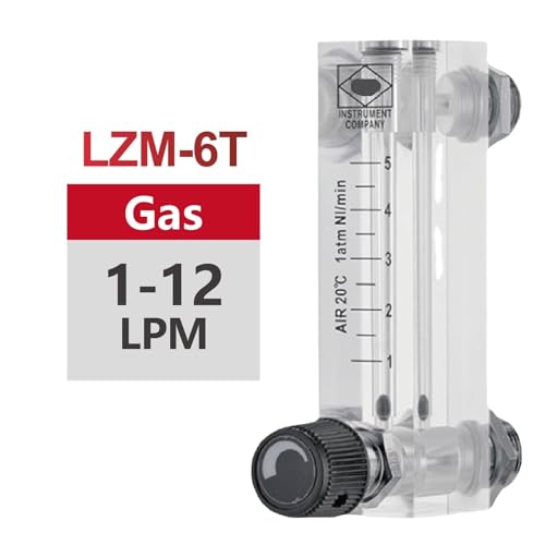 LZM-6T Acryl-Rotameter-Luftdurchflussmesser Kleine Gasdurchflussmessung Panelmontage Einstellbarer transparenter Durchflussmesser mit Ventil(Gas 1-12LPM) von UMXJEXU