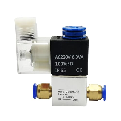 Pneumatische Steuerung NC-Ventil Luftmagnetventile 2V025-08 2 Positionen 2 Anschlüsse 1/4 Zoll normalerweise geschlossen DC12V 24V AC110V 220V(2V025-08 and PC4-02,DC12V) von UMXJEXU