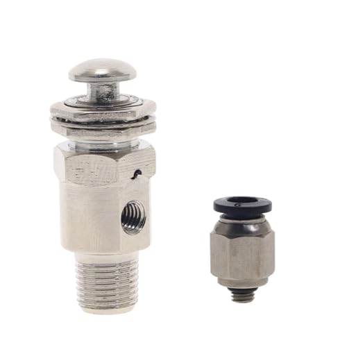 UMXJEXU TAC-3P Luftpneumatisches mechanisches Ventil Auslassventil 2 Positionen 3 Wege M5 Innengewinde 1/8" Außengewinde Knopfschalterventile mit Anschluss(With 6mm Fitting) von UMXJEXU