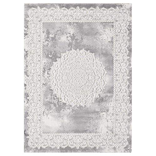 UN AMOUR DE TAPIS - Teppich Orient Stil 240 x 340 cm, rechteckig, KHY BALROD grau, für Esszimmer, geeignet für Fußbodenheizung von UN AMOUR DE TAPIS