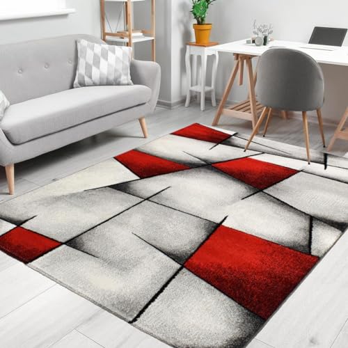 UN AMOUR DE TAPIS Teppich für Wohnzimmer, 80 x 150 cm, rechteckig, glänzend, Rot, Schlafzimmer, geeignet für Fußbodenheizung von UN AMOUR DE TAPIS