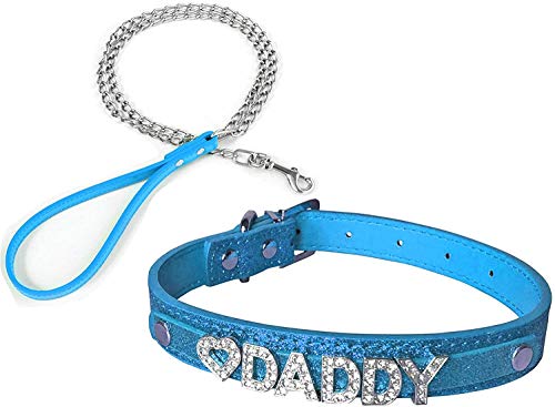 Una Premium Lederhalsband und Traktionskette, Daddy-Dom DDLG/ABDL Leder (blau) von UNA