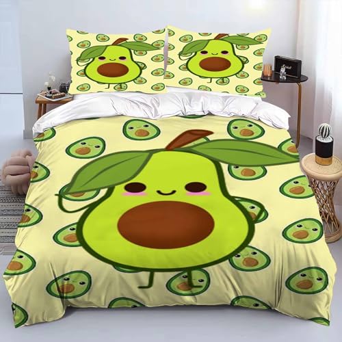 UNAGRI Avocado Bettwäsche 135x200, 3D Muster Weich Kuschelig Mikrofaser Bettwäsche Set Obst Bettbezug + 2 Kissenbezug 50 X 75 cm Mit Reißverschluss (2,140×210CM) von UNAGRI