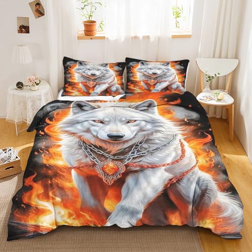 UNAGRI Bettwäsche 135x200 Tier Wolf KinderBettwäsche 3D-Digitaldruck 100% Mikrofaser Cartoon Wolf Bettbezug Für Erwachsene Und Kinder (3,135×200CM) von UNAGRI