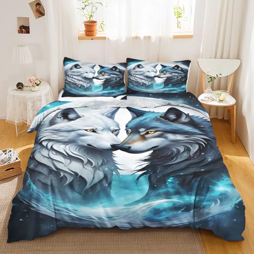 UNAGRI Bettwäsche 135x200 Tier Wolf KinderBettwäsche 3D-Digitaldruck 100% Mikrofaser Cartoon Wolf Bettbezug Für Erwachsene Und Kinder (4,135×200CM) von UNAGRI