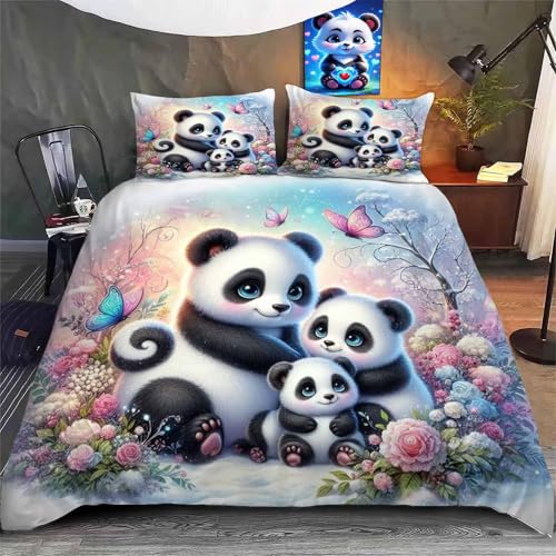 UNAGRI Bettwäsche Set Cartoon Panda KinderBettwäsche 3D-Digitaldruck 100% Mikrofaser Tier Kinderbettwäsche Für Erwachsene Und Kinder (5,135×200CM) von UNAGRI
