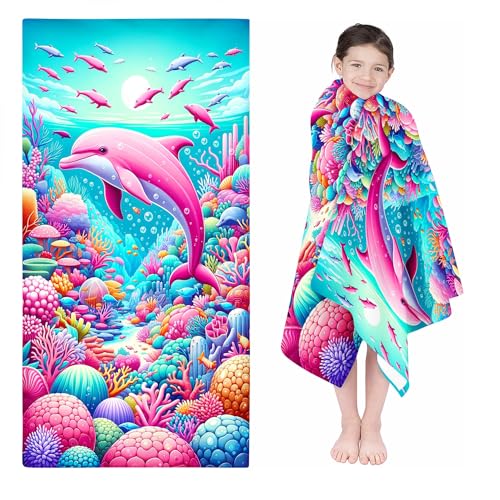UNAGRI Delfin Strandtuch 90x180 cm Badetuch Strandlaken Handtücher Groß 100x200cm Microfaser Handtücher Handtuch Für Fitness Reisen Sport (1,40 x 80 cm) von UNAGRI