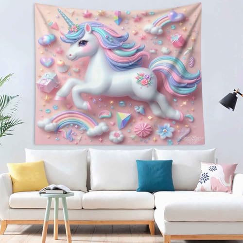 UNAGRI Einhorn Wandteppich, Wandtuch Wandbehang Cute Cartoon Tiere Wandplakat Für Wohnkultur Aus Weiches Mikrofaser Stoff Wand Dekoration Für Schlafzimmer (150x130cm,3) von UNAGRI