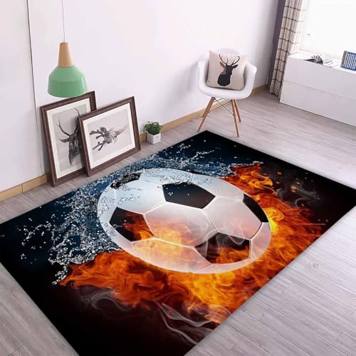 UNAGRI Fußball Teppich Schlafzimmer Cartoon Teppich Wohnzimmer Kinderzimmer, Kinderteppich Wohnzimmer Teppich Kurzflor Spielteppich Fur Schlafzimmer Dekoration (2,80 x 160 cm) von UNAGRI