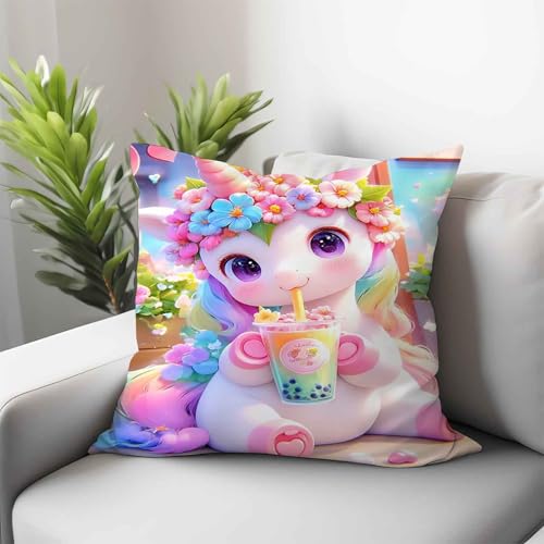 UNAGRI Kissenbezug Einhorn Zierkissenbezüge Kissen Für Mädchen Jahre Einhorn Kinder Kuschelkissen Kinderzimmer Deko Für Sofakissen Dekokissen Couchkissen Kissenhülle (2,40 x 40 cm) von UNAGRI