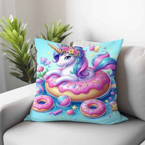UNAGRI Kissenbezug Einhorn Zierkissenbezüge Kissen Für Mädchen Jahre Regenbogen Kinder Kuschelkissen Kinderzimmer Deko Für Sofakissen Dekokissen Couchkissen Kissenhülle (45 x 45 cm,3) von UNAGRI
