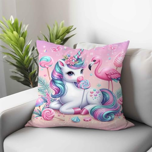 UNAGRI Kissenbezug Einhorn Zierkissenbezüge Kissen Für Mädchen Jahre Regenbogen Kinder Kuschelkissen Kinderzimmer Deko Für Sofakissen Dekokissen Couchkissen Kissenhülle (45 x 45 cm,4) von UNAGRI