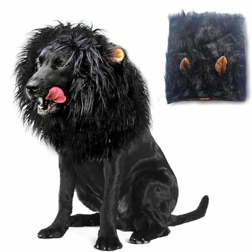 UNAGRI Lion Mane for Dog, Löwe Mähne Für Hund, Verstellbar Hundekostüm Löwenmähne Mit Ohren, Lustige Hunde Perücke Für Hundekostüm, Löwe Mähne Haustierkostüme Für Hund Und Katze (Schwarz,28CM) von UNAGRI