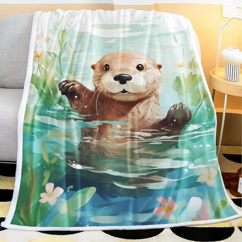 UNAGRI Otter Decken 150x200 cm Kuscheldecke 100% Mikrofaser, Süßer Otter Fleecedecke Warm Sofadecke Couchdecke (2,150 x 200 cm) von UNAGRI